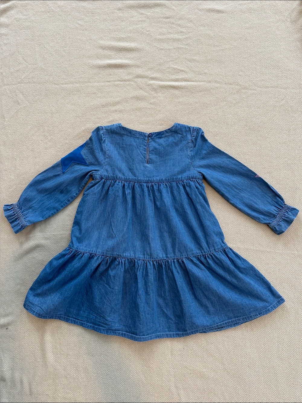 Mini Boden Girls Denim Star Patch Tiered Dress Size 6/7 Years EUC - Picture 3 of 10